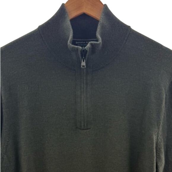 Banana Republic Men’s Italian Merino Wool 1/4 Zip Sweater Dark Forrest Green L - Picture 2 of 7